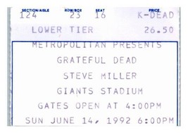 Grateful Morti Concerto Ticket Stub Giugno 14 1992 Giganti Stadio Nuovo Maglia - $49.48