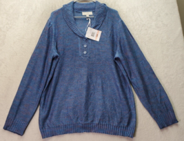 Carolyn Taylor Sweater Women 2X Blue Knit Long Sleeve Shawl Neck Button ... - £21.06 GBP