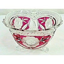 Vintage Ruby Footed Bowl Floral Pressed Glass Candy Dish Clear No Lid 4&quot;... - £19.93 GBP
