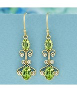 Natural Peridot and Pearl Vintage Style Dangle Earrings in Solid 9K Yell... - £518.93 GBP