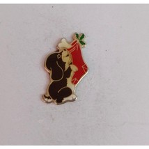 Vintage Cute Puppy Dog With Christmas Stocking Lapel Hat Pin - £7.71 GBP