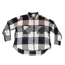Life Flannel Women Large Black White Blue Buffalo Check Lightweight Butt... - $24.99