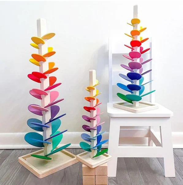 New Colorful Tree Marble Ball Run Track Building Blocks Kids Montessori Wooden - £9.46 GBP+