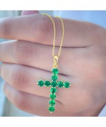 3 KT Rotondo Simuated Smeraldo Croce Ciondolo Collana 14K Oro Giallo Pla... - €91,67 EUR