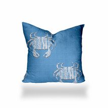 16&quot; X 16&quot; Blue And White Crab Zippered Coastal Throw Indoor Outdoor Pillow - £67.27 GBP