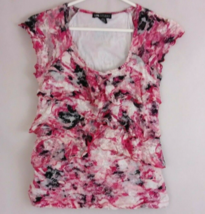 I.N. Studio Women&#39;s Top Pink, Black, &amp; White Floral Lace Lined Blouse Size Small - £11.62 GBP