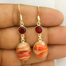 925 Sterling Silver Agate &amp; Ruby Gold / Rose Gold Plated Earrings Gift - £18.44 GBP+