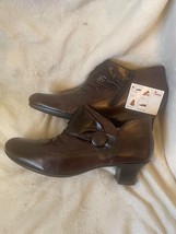 NWT Reiker Women&#39;s Brown Leather Ruched Ankle Bootie Size 42 (US 11) - £38.63 GBP