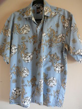 Men&#39;s Hawaiian Shirt Size M Blue Polyester Cotton Short Sleeve - £15.56 GBP