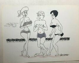 BEACH SCENE vintage signed 8-1/2" x 11" Jim Jones magazine "gag" illustr... - $49.49