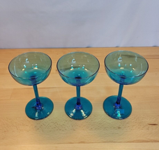 Carlo Moretti Caribbean Blue Champagne Glasses Teal Hand Blown lot of 3 ... - $99.99