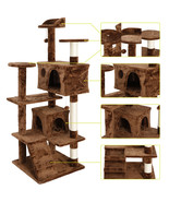 53&quot; Brown Sturdy Cat Tree Tower Activity Center Playing House Condo For ... - £70.98 GBP