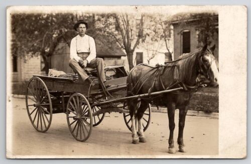 Primary image for RPPC El Reno OK Wheelers Golden Rule Grocery Horse Drawn Wagon Okla Postcard M16