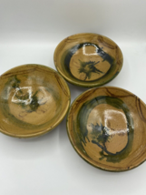 3 Vintage Painted Redware Glazed Terracotta Pottery Bowls 7.5&quot; x 2.75&quot; P... - £77.81 GBP