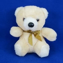 Seated Teddy Bear with Bow Vintage 1980s Cuddle Wit Light Brown Plush Doll - £15.78 GBP