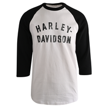 Harley-Davidson Men&#39;s T-Shirt Bright White Colorblocked Staple 3/4 Raglan (S29) - £18.20 GBP