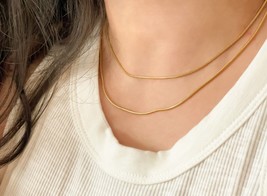 Layered Snake Chain Necklace, Tarnish-proof Skinny Snake Necklace, Double Chain - £9.20 GBP