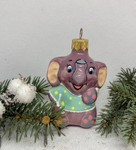 Sitting smiling purple elephant glass Christmas handmade ornament,Christmas  - £11.20 GBP