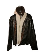 Surplus MENS L HOODED Bomber JACKET Brown Imitation Leather Double Zippe... - $98.00 CAD