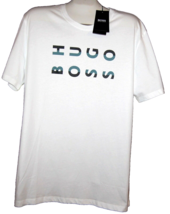 Hugo Boss Men&#39;s White Black Logo Design Cotton T- Shirt Size 2XL - £44.54 GBP