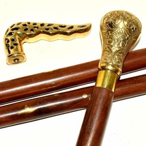 Vintage Brass Designer Antique Style Cane Wooden Walking Stick Canes Stick - £26.26 GBP