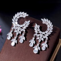 C zirconia long dangly tassel leaf drop earrings for women wedding dinner party jewelry thumb200