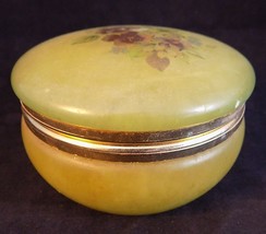 Vintage Alabaster Carved Lidded Box Round 3&quot;x2&quot; Imported Italian Jewelry Holder - £13.05 GBP