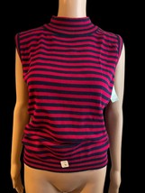 Vintage 80s Jessica Stevens Acrylic Sweater Vest Pink &amp; Navy Stripe Medi... - $390.96 MXN