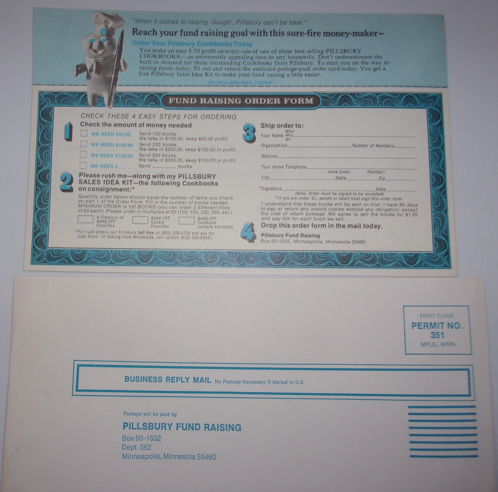Vintage Pillsbury Fundraising Order Form  - $1.99