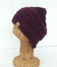New Solid Dark Wine Knit Winter Beanie Hat Soft Stretch Thick Baggy Cap # L - £6.84 GBP