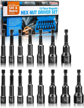15-Piece Magnetic Nut Driver Set，Impact Nut Driver Set,Sae(1/4&quot; to 9/16&quot;) and Me - £19.05 GBP