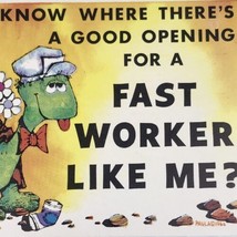 Humorous Vintage Postcard Fast Worker Turtle Funny Cartoon Art - $11.47