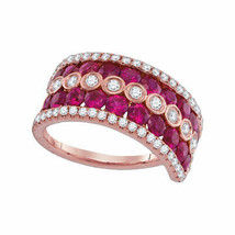18kt Rose Gold Womens Round Ruby Diamond Band Ring 3 Cttw - £1,999.15 GBP