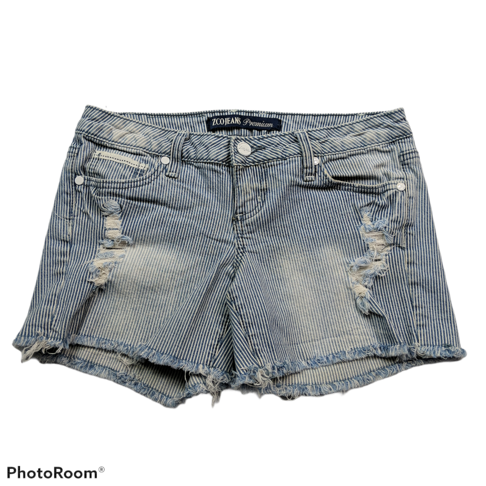 ZCO Jeans Premium Booty Denim Shorts Size 5 Blue White Pinstriped Distre... - $16.63