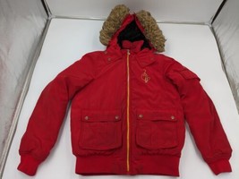 Baby Phat Puffer Jacket Red Hooded Faux Fur Trim Vintage Coat Y2K Women ... - $49.49