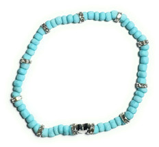 Blue Glass Seed Bead Stretchy Anklet with Silver Alloy Gem Spacers - €7,47 EUR