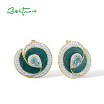 925 Sterling Silver Stud Earrings For Women Green Leaves White Cubic Zirconia Bl - £70.28 GBP