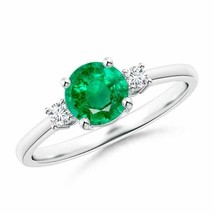 Authenticity Guarantee 
Prong-Set Round 3 Stone Emerald and Diamond Ring in 1... - £1,452.91 GBP