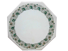30&quot; Marble Coffee Malachite Paua Shell Table Top Floral Mosaic Inlay Home Decor - £715.99 GBP