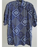 Ladies Shirt Size M Straight Cut Blue Print S/S Shirt $48 Value by EXPRE... - £10.75 GBP