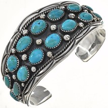 Navajo Natural Arizona Turquoise Nuggets Sterling Bracelet Mens Cuff s7-8.5 - £474.02 GBP+