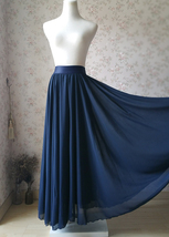 Navy-blue Long Chiffon Skirt Outfit Wedding Party Cusotm Plus Size Chiffon Skirt image 4
