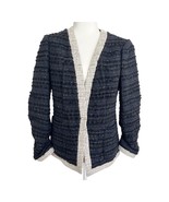 REBECCA TAYLOR NO FRONT BUTTONS Tailored Fringe Tweed Jacket  Navy SZ 8 EUC - $1,455.54 MXN