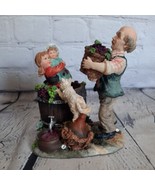 Barrel Wash Tub Figurine Man Children Girl Baby Dog Family  6&quot; Tall 5&quot; Wide - $8.70