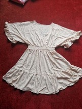Womens V Neck Causal Ruffle Pleated Cute Beige X-Large Mini Dress - £9.13 GBP