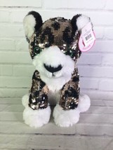 Justice Leopard Sparkle Eyes Reversible Flip Sequins Plush Stuffed Animal Toy - £21.91 GBP