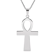 Solid 35mm Ankh Egyptian Cross Sterling Silver Necklace - £15.85 GBP