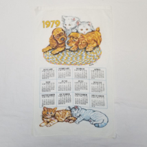 1979 Cloth Wall Calendar Hanging Vintage Kittens Puppies Cat Dog Fabric - £7.06 GBP