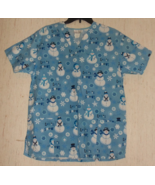 EXCELLENT WOMENS &quot;Let it SNOW!&quot; SNOWMAN &amp; SNOWFLAKES PRINT SCRUBS TOP  S... - $32.01 CAD