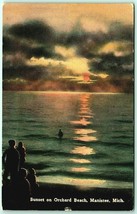 Sunset on Orchard Beach Manistee Michigan MI DB Postcard F14 - £2.33 GBP